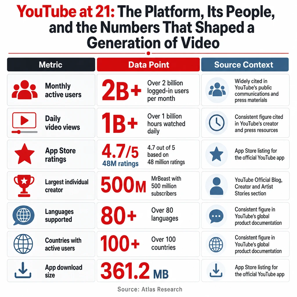 Infographic: YouTube at 21: The Platform, Its People, and the Numbers That Shaped a Generation of Video